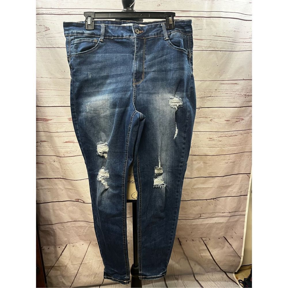 WAX JEAN Women's Blue Distressed Denim Skinny Jeans Plus Size 18